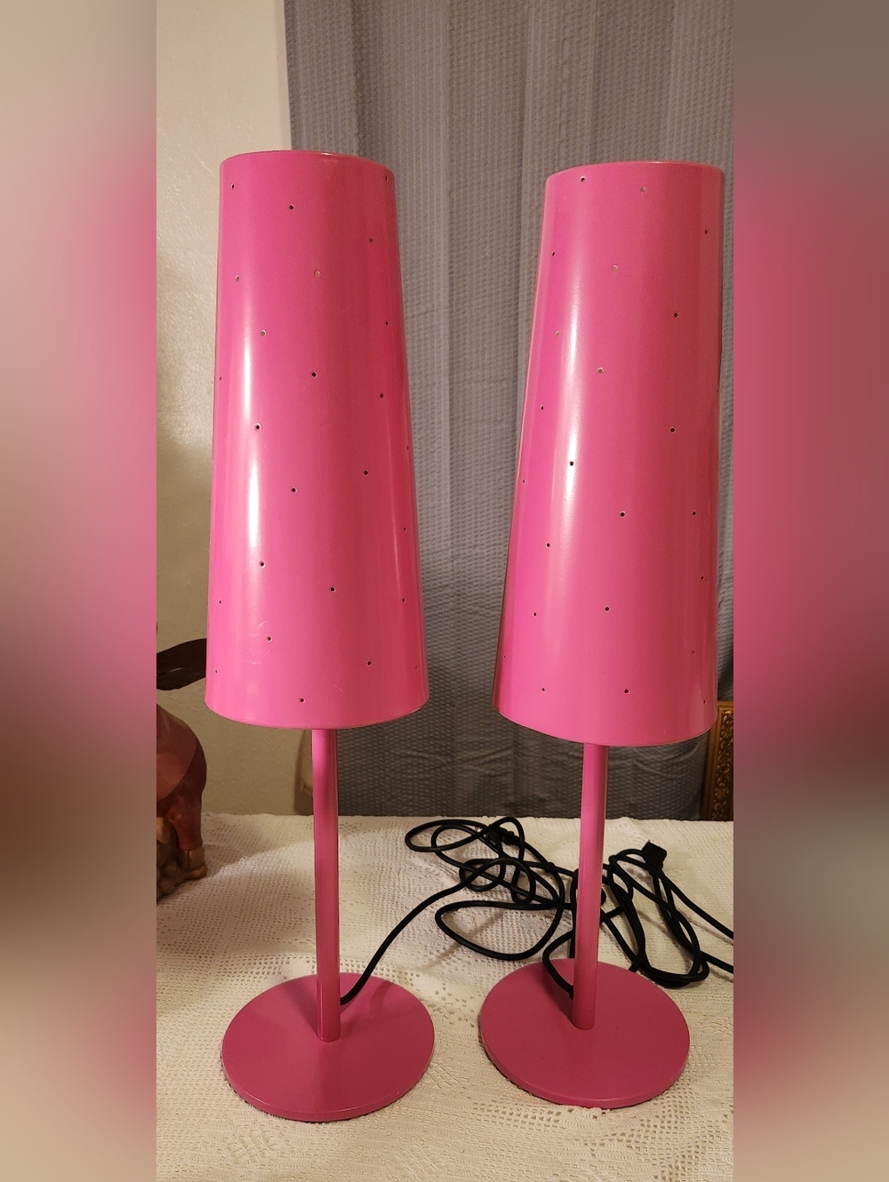 Pair Of Tallvik IKEA Pink Metal Lamps Anne Nilsson 24in Tall